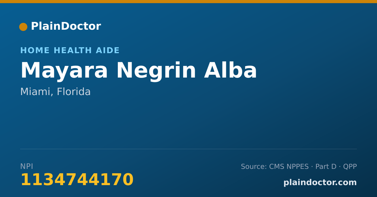 Shareable card for Mayara Negrin Alba - Home Health Aide, Miami, FL