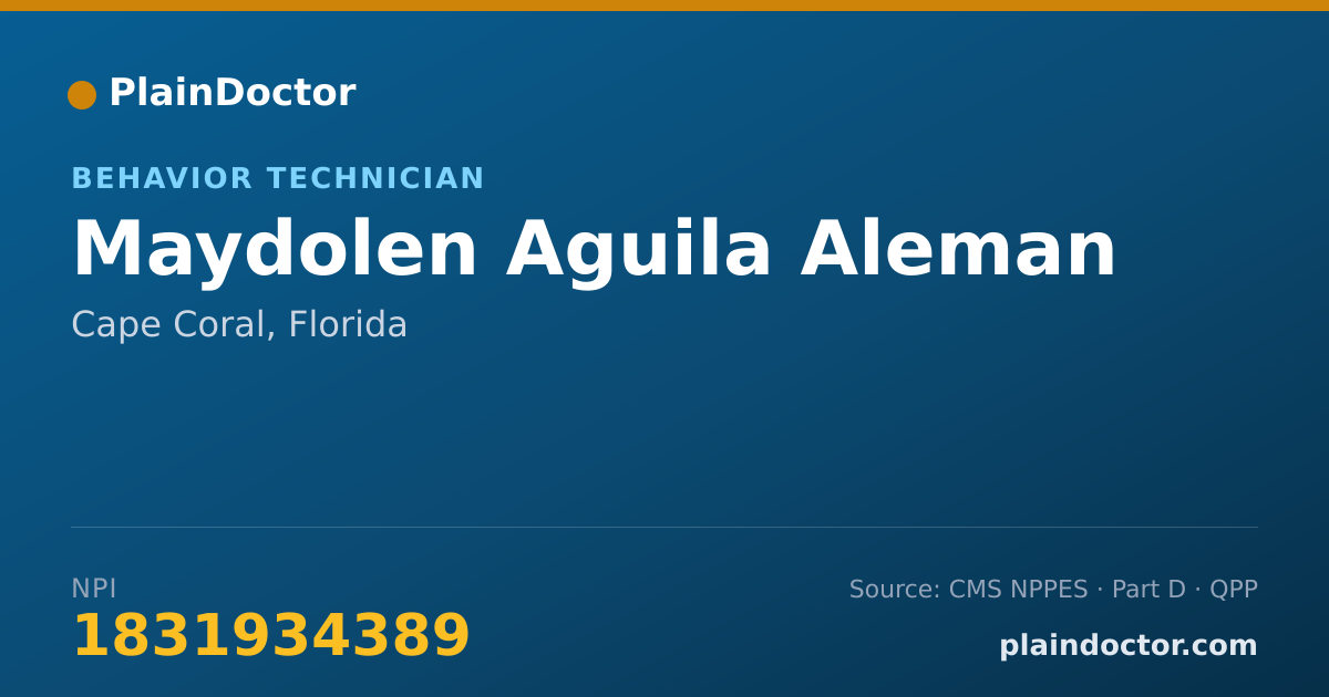 Shareable card for Maydolen Aguila Aleman - Behavior Technician, Cape Coral, FL