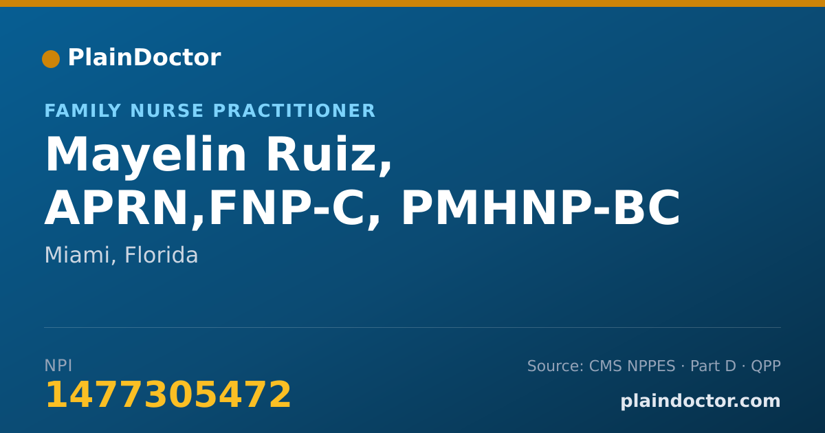 Shareable card for Mayelin Ruiz, APRN,FNP-C - Family Nurse Practitioner, Miami, FL