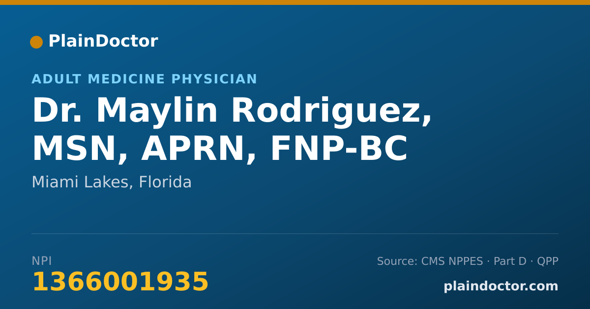 Shareable card for Maylin Rodriguez, MSN, APRN, FNP-BC - Adult Medicine Physician, Miami Lakes, FL
