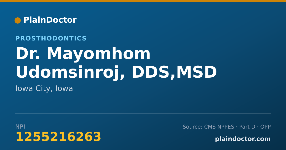 Shareable card for Mayomhom Udomsinroj, DDS,MSD - Prosthodontics, Iowa City, IA