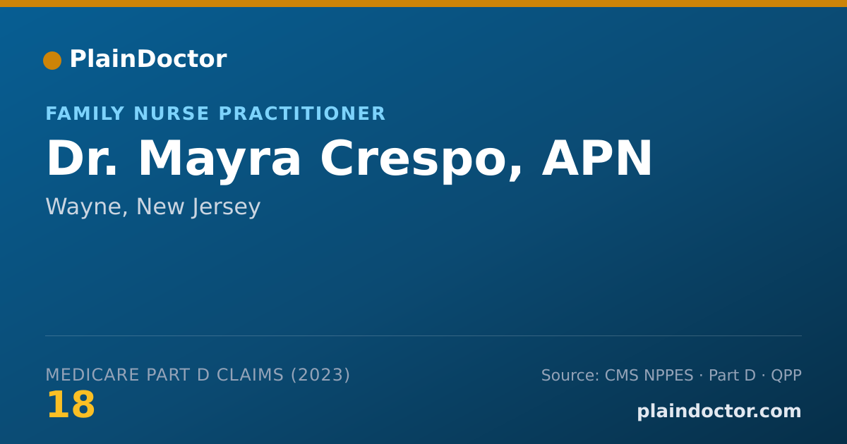 Shareable card for Mayra Crespo, APN - Family Nurse Practitioner, Wayne, NJ