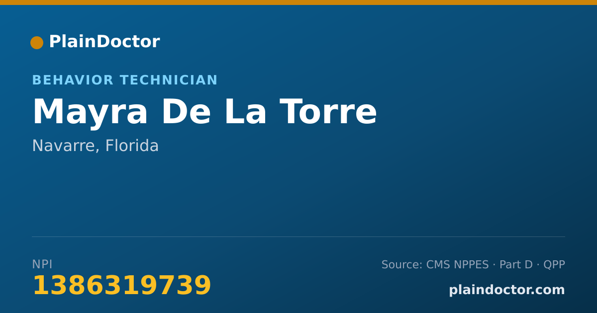 Shareable card for Mayra De La Torre - Behavior Technician, Navarre, FL