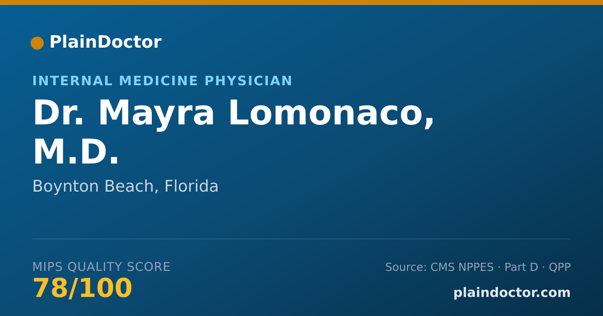 Shareable card for Mayra Lomonaco, M.D. - Internal Medicine Physician, Boynton Beach, FL