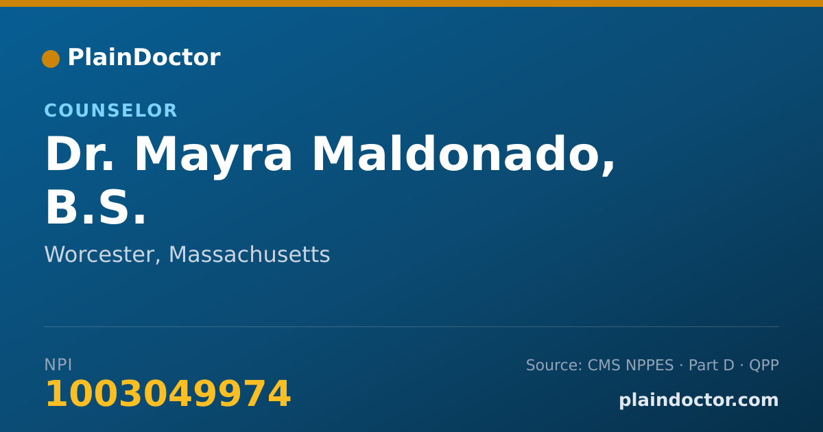 Shareable card for Mayra Maldonado, B.S. - Counselor, Worcester, MA