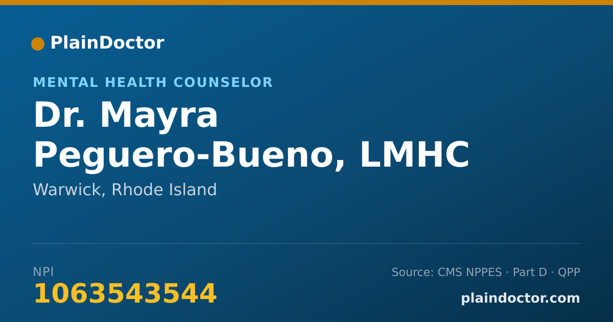 Shareable card for Mayra Peguero-Bueno, LMHC - Mental Health Counselor, Warwick, RI