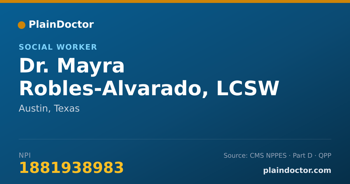 Shareable card for Mayra Robles-Alvarado, LCSW - Social Worker, Austin, TX