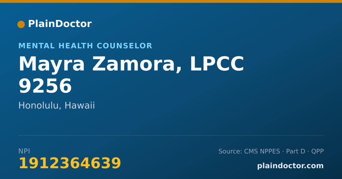 Shareable card for Mayra Zamora, LPCC 9256 - Mental Health Counselor, Honolulu, HI