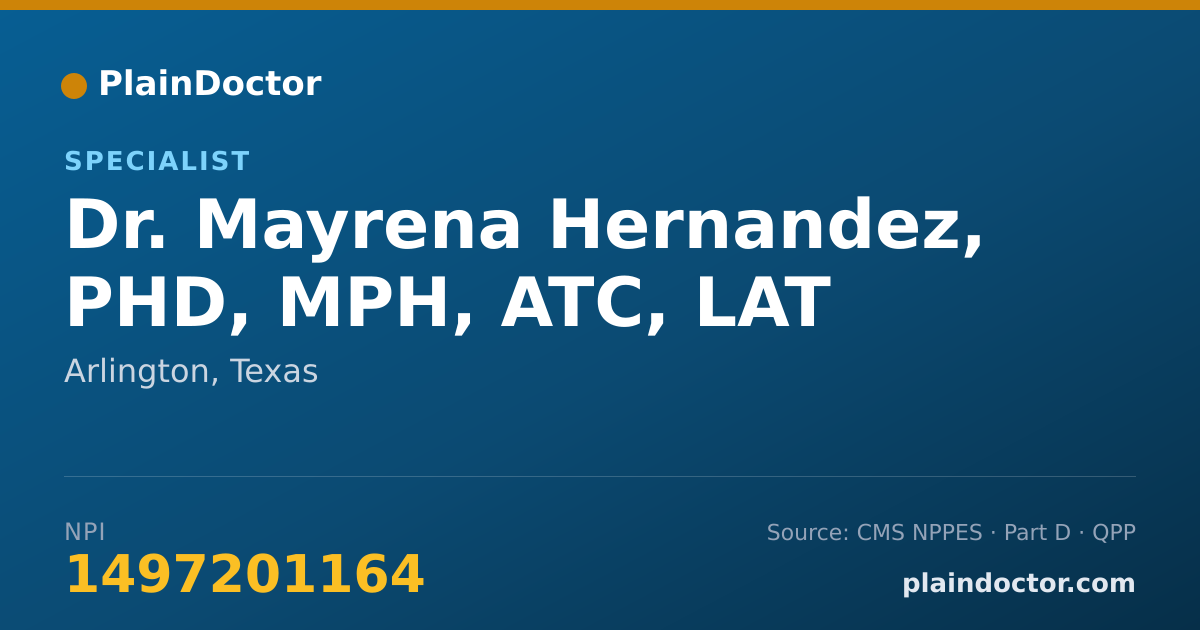 Shareable card for Mayrena Hernandez, PHD, MPH, ATC, LAT - Specialist, Arlington, TX