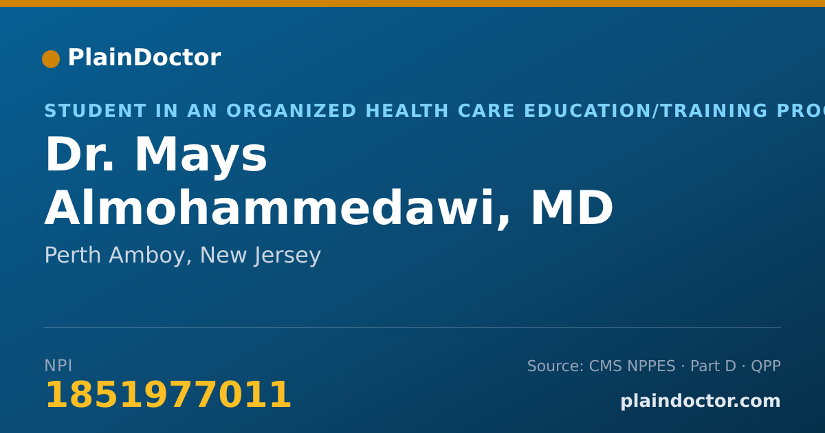 Shareable card for Mays Almohammedawi, MD - Student in an Organized Health Care Education/Training Program, Perth Amboy, NJ