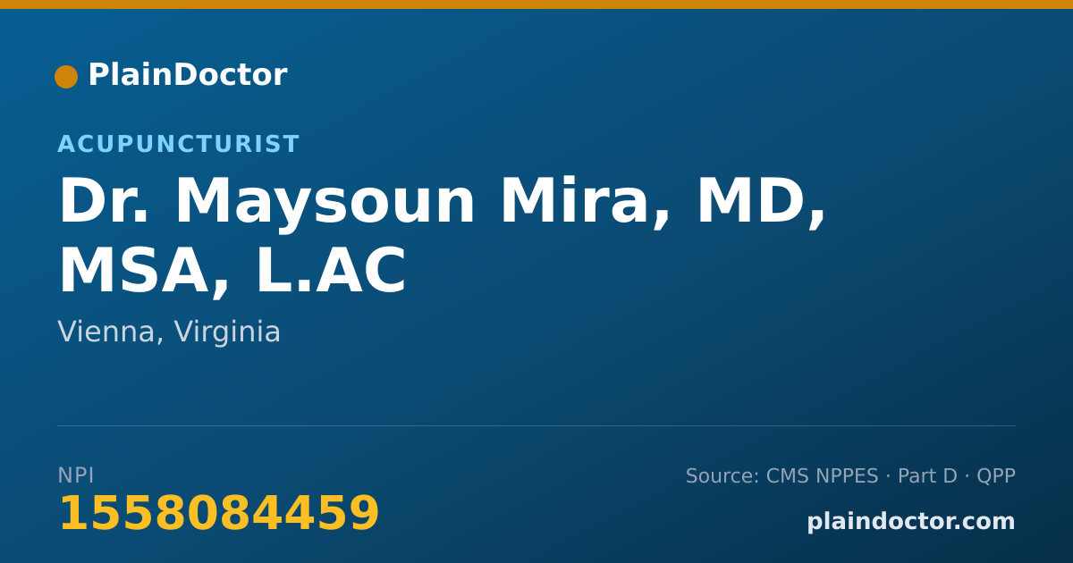 Shareable card for Maysoun Mira, MD, MSA, L.AC - Acupuncturist, Vienna, VA