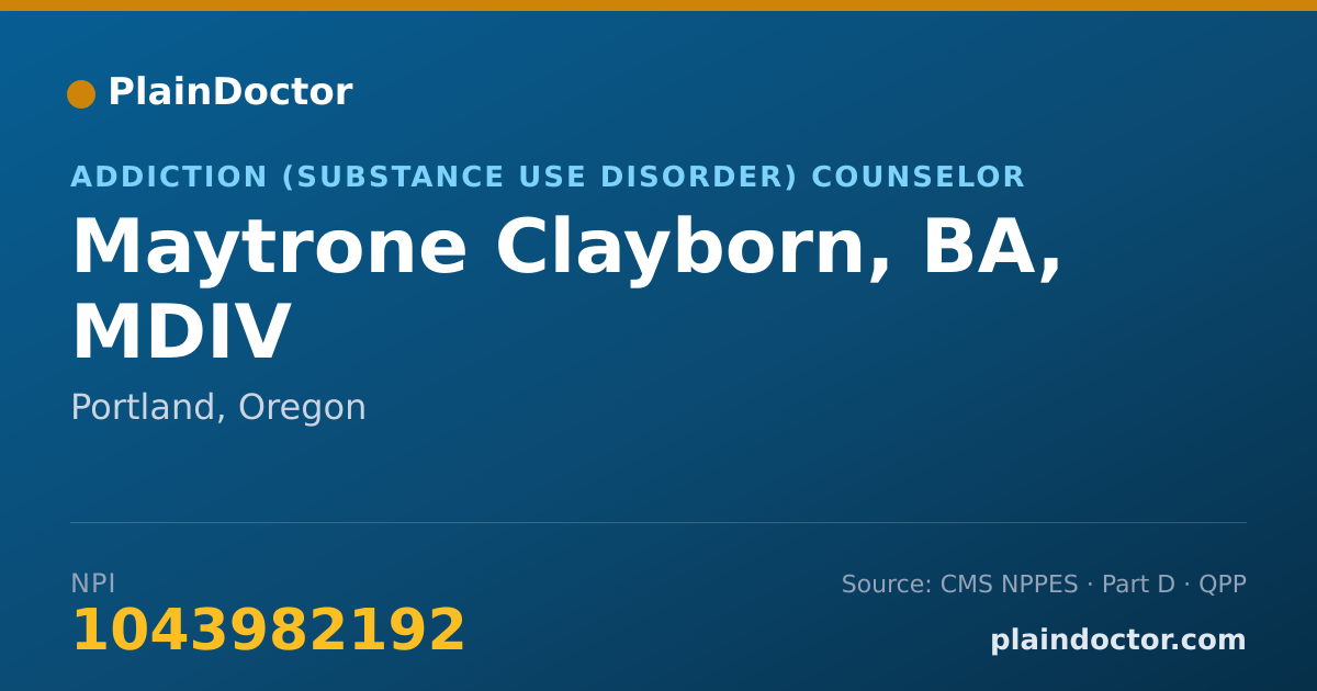 Shareable card for Maytrone Clayborn, BA, MDIV - Addiction (Substance Use Disorder) Counselor, Portland, OR