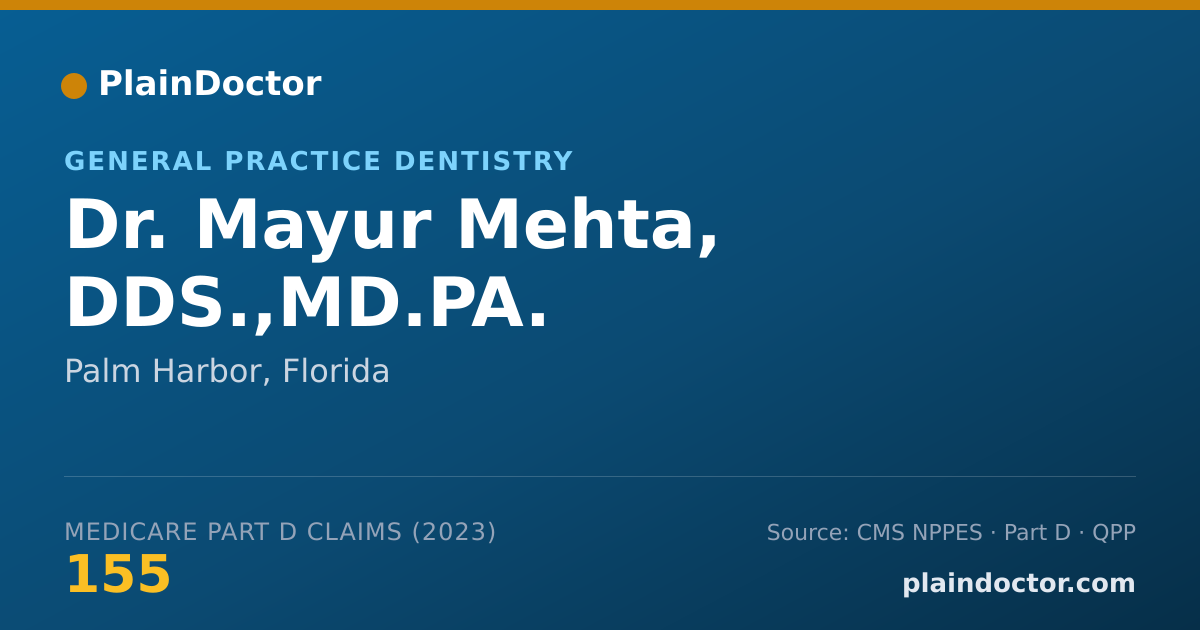 Shareable card for Mayur Mehta, DDS.,MD.PA. - General Practice Dentistry, Palm Harbor, FL