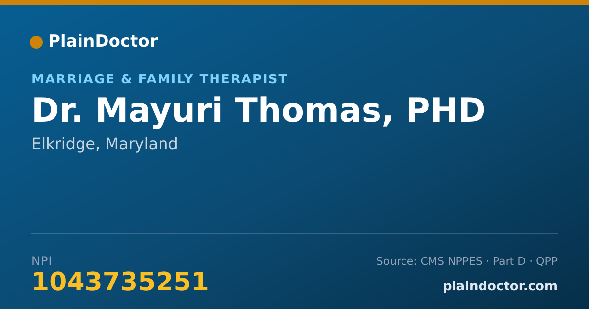 Shareable card for Mayuri Thomas, PHD - Marriage & Family Therapist, Elkridge, MD