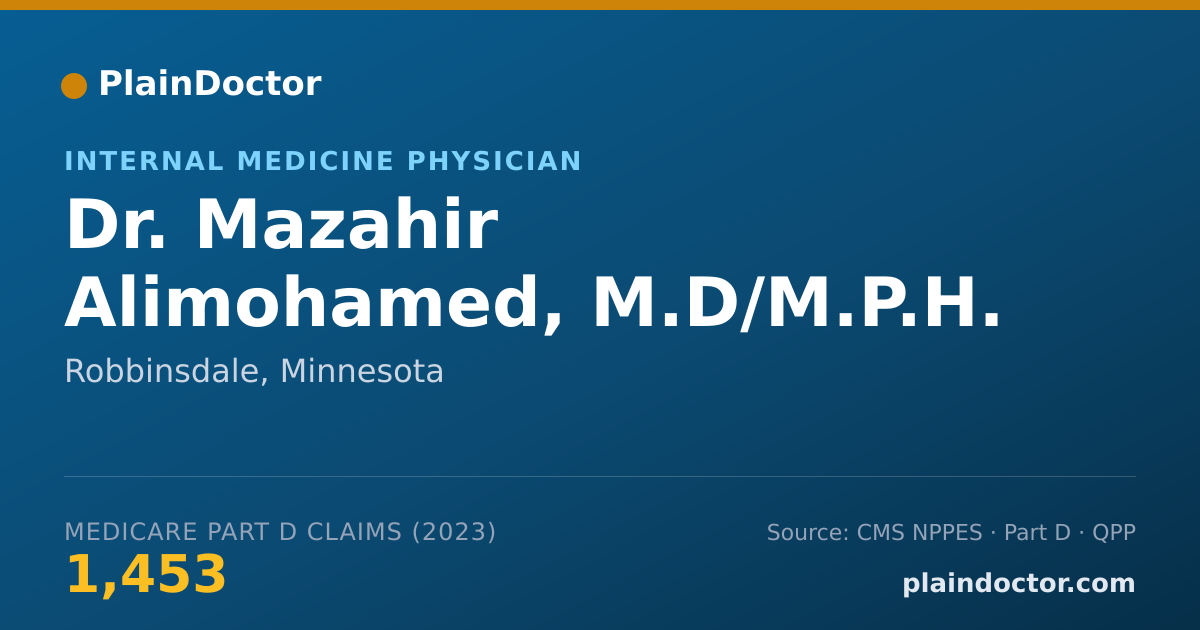 Shareable card for Mazahir Alimohamed, M.D/M.P.H. - Internal Medicine Physician, Robbinsdale, MN