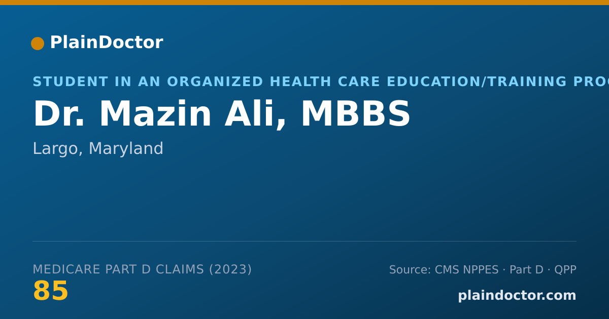 Shareable card for Mazin Ali, MBBS - Student in an Organized Health Care Education/Training Program, Largo, MD