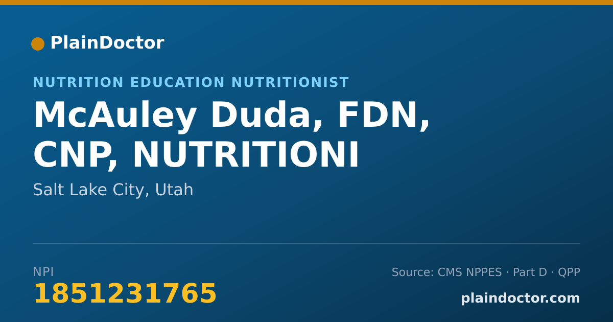 Shareable card for McAuley Duda, FDN, CNP, NUTRITIONI - Nutrition Education Nutritionist, Salt Lake City, UT