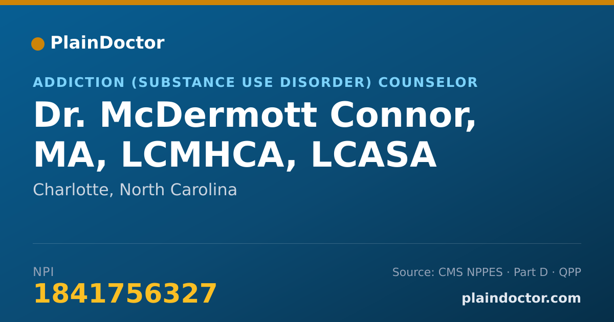Shareable card for McDermott Connor, MA, LCMHCA, LCASA - Addiction (Substance Use Disorder) Counselor, Charlotte, NC