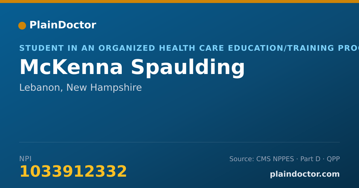 Shareable card for McKenna Spaulding - Student in an Organized Health Care Education/Training Program, Lebanon, NH