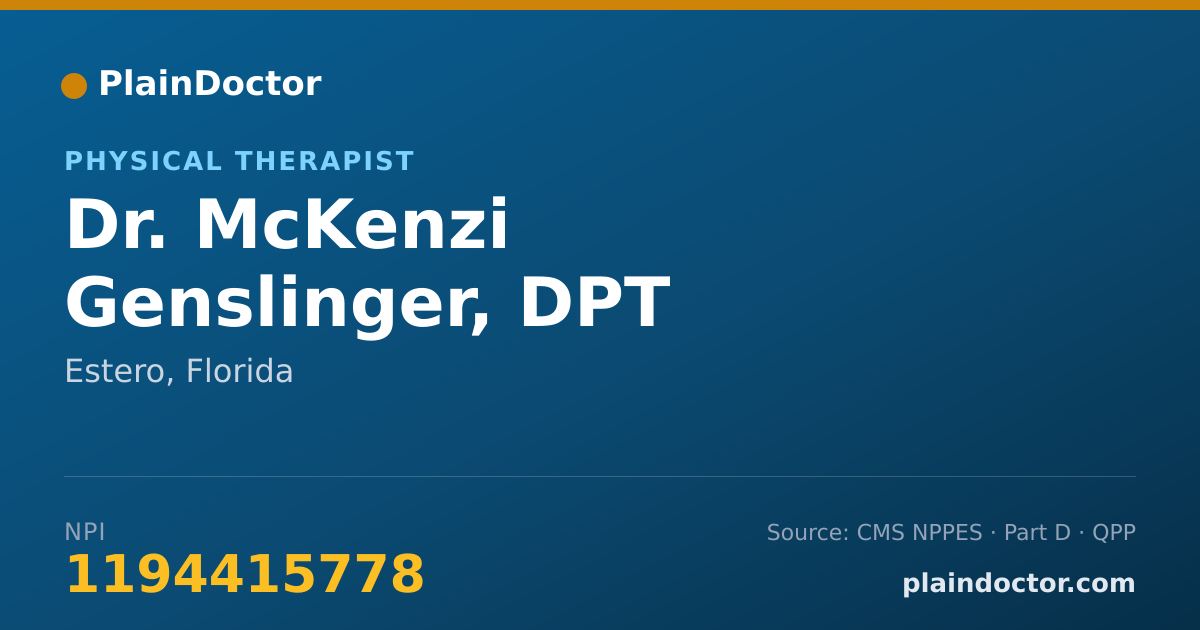 Shareable card for McKenzi Genslinger, DPT - Physical Therapist, Estero, FL
