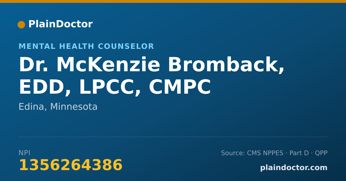 Shareable card for McKenzie Bromback, EDD, LPCC, CMPC - Mental Health Counselor, Edina, MN