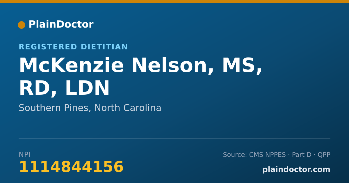 Shareable card for McKenzie Nelson, MS, RD, LDN - Registered Dietitian, Southern Pines, NC