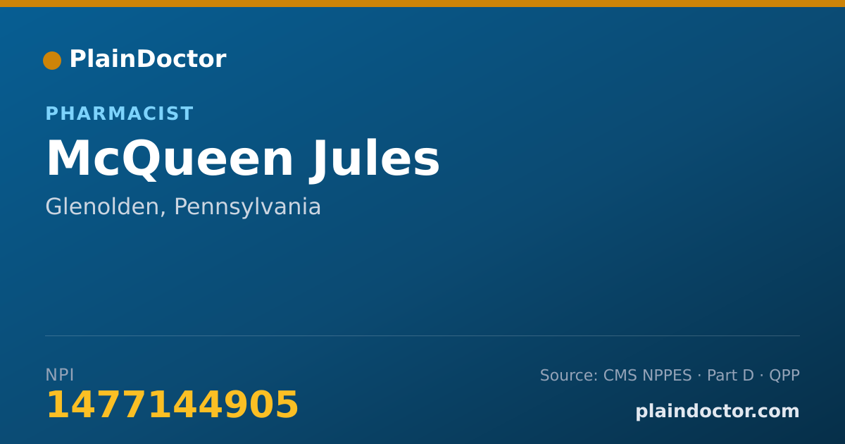 Shareable card for McQueen Jules - Pharmacist, Glenolden, PA