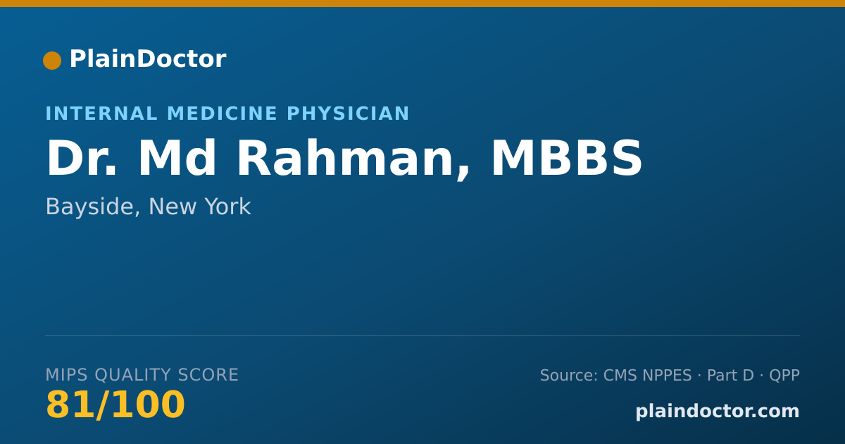 Shareable card for Md Rahman, MBBS - Internal Medicine Physician, Bayside, NY