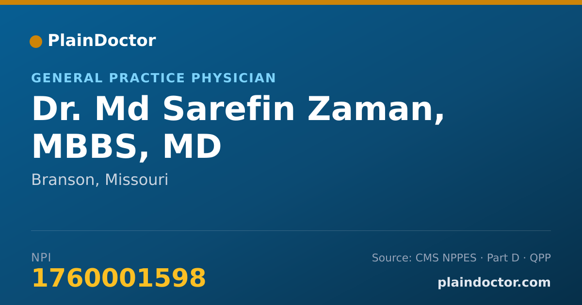 Shareable card for Md Sarefin Zaman, MBBS, MD - General Practice Physician, Branson, MO