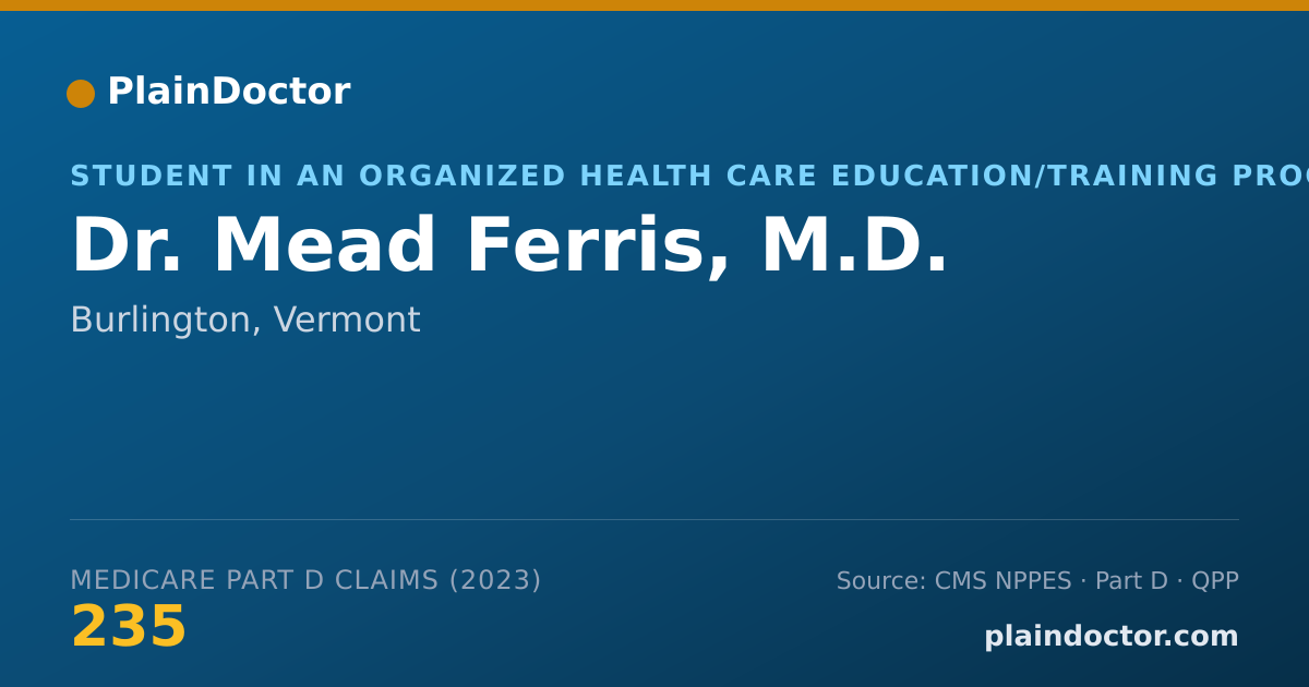 Shareable card for Mead Ferris, M.D. - Student in an Organized Health Care Education/Training Program, Burlington, VT