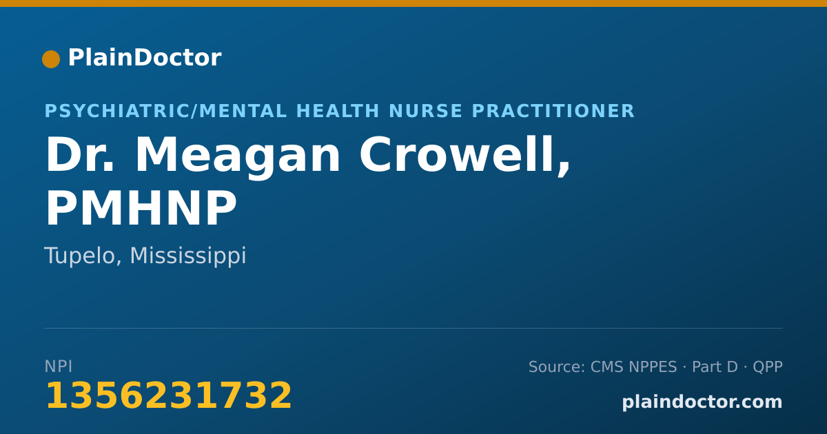Shareable card for Meagan Crowell, PMHNP - Psychiatric/Mental Health Nurse Practitioner, Tupelo, MS