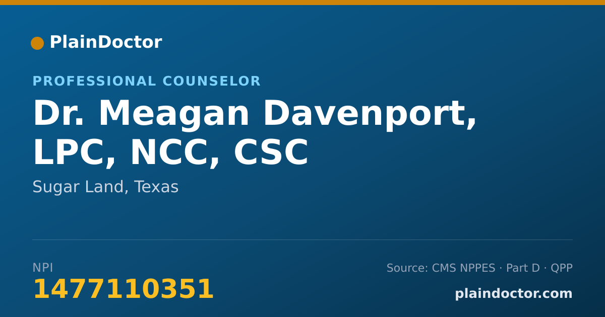 Shareable card for Meagan Davenport, LPC, NCC, CSC - Professional Counselor, Sugar Land, TX