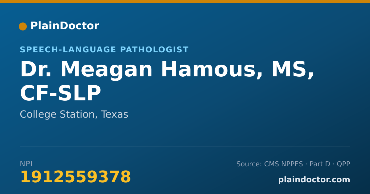 Shareable card for Meagan Hamous, MS, CF-SLP - Speech-Language Pathologist, College Station, TX