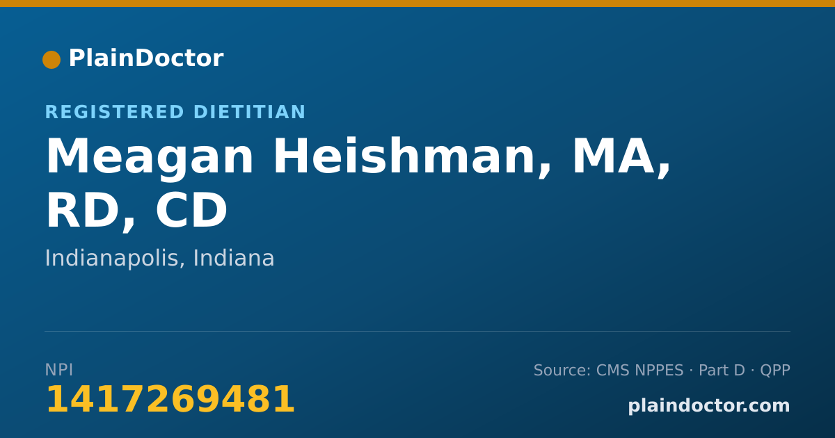 Shareable card for Meagan Heishman, MA, RD, CD - Registered Dietitian, Indianapolis, IN