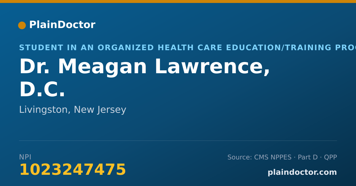 Shareable card for Meagan Lawrence, D.C. - Student in an Organized Health Care Education/Training Program, Livingston, NJ