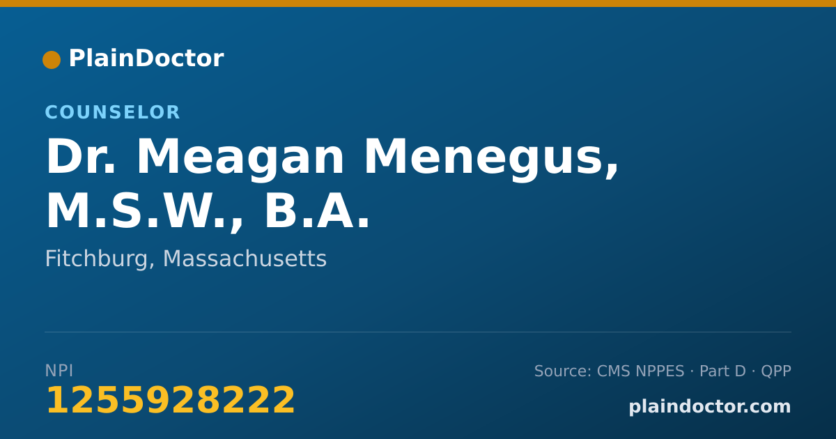 Shareable card for Meagan Menegus, M.S.W., B.A. - Counselor, Fitchburg, MA