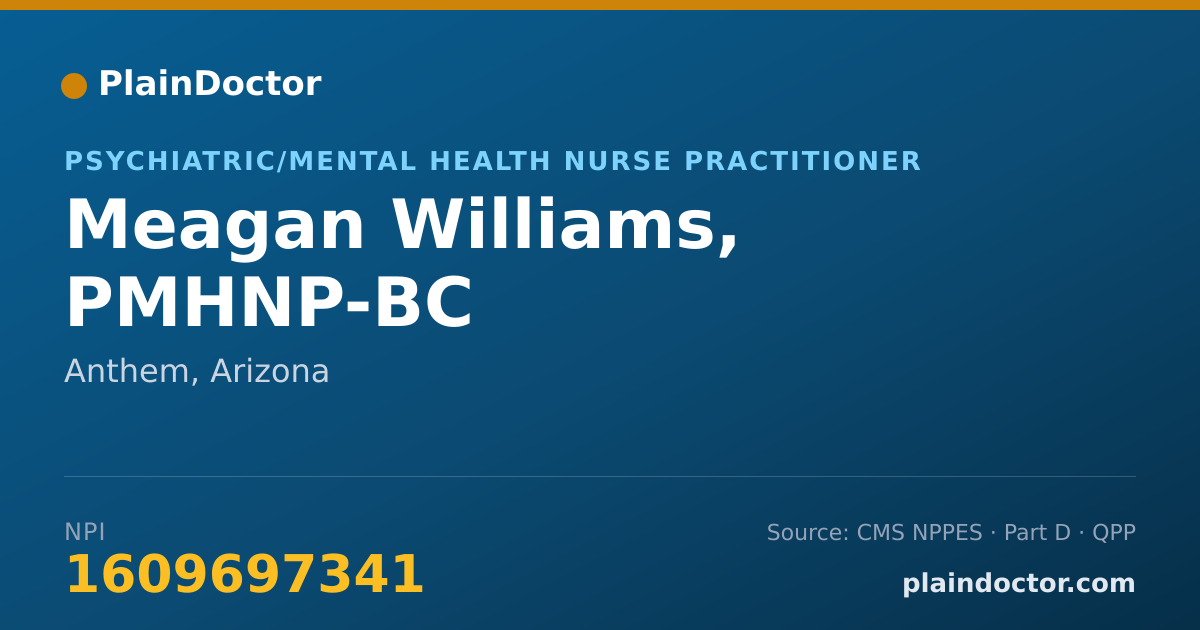 Shareable card for Meagan Williams, PMHNP-BC - Psychiatric/Mental Health Nurse Practitioner, Anthem, AZ