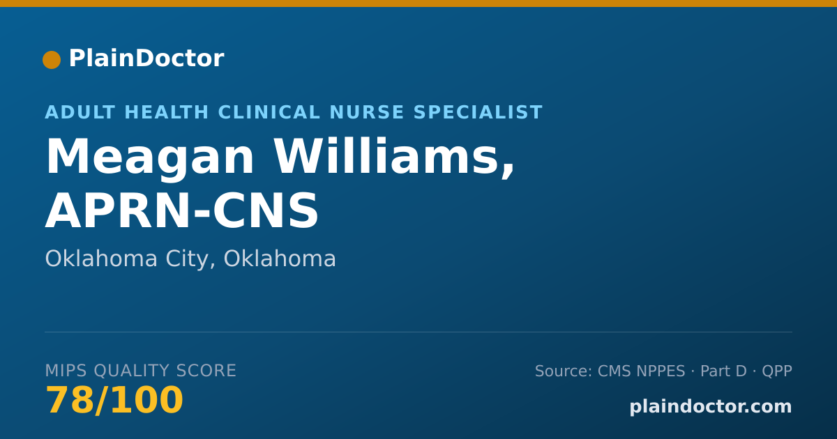 Shareable card for Meagan Williams, APRN-CNS - Adult Health Clinical Nurse Specialist, Oklahoma City, OK