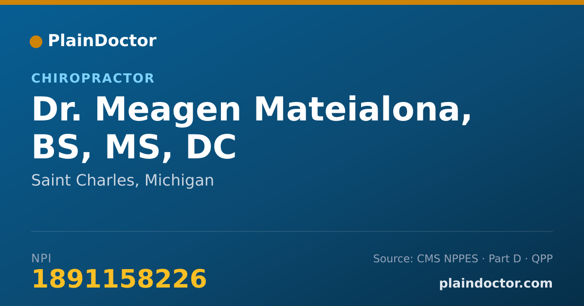 Shareable card for Meagen Mateialona, BS, MS, DC - Chiropractor, Saint Charles, MI