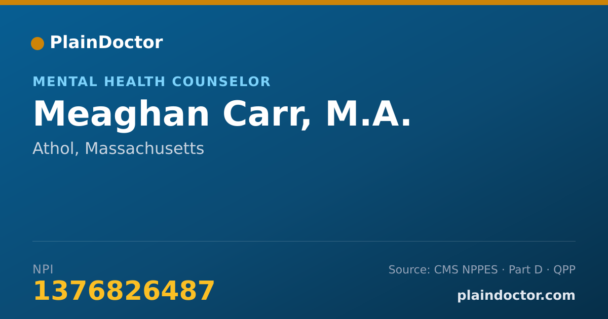 Shareable card for Meaghan Carr, M.A. - Mental Health Counselor, Athol, MA
