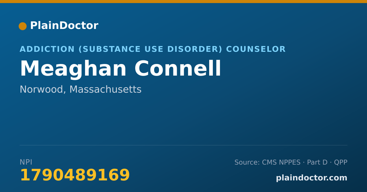 Shareable card for Meaghan Connell - Addiction (Substance Use Disorder) Counselor, Norwood, MA