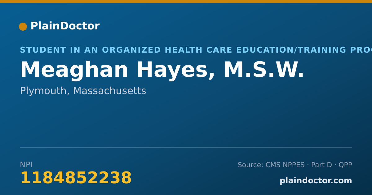 Shareable card for Meaghan Hayes, M.S.W. - Student in an Organized Health Care Education/Training Program, Plymouth, MA