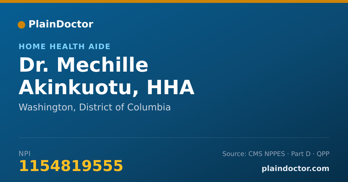 Shareable card for Mechille Akinkuotu, HHA - Home Health Aide, Washington, DC