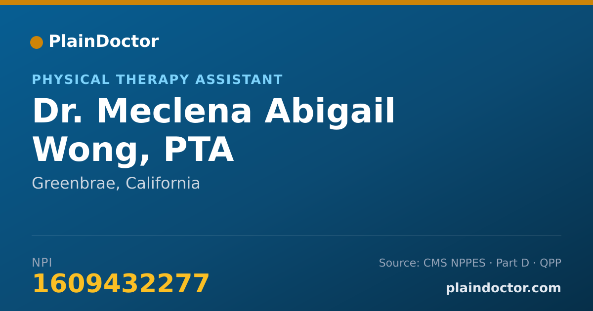 Shareable card for Meclena Abigail Wong, PTA - Physical Therapy Assistant, Greenbrae, CA