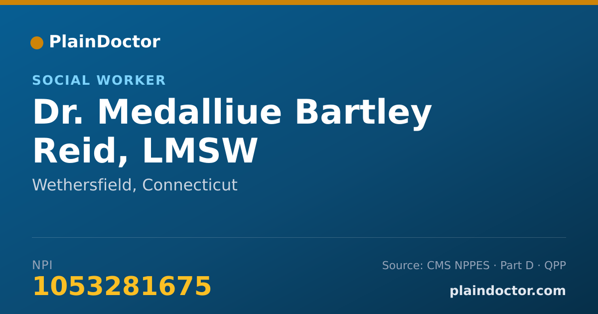 Shareable card for Medalliue Bartley Reid, LMSW - Social Worker, Wethersfield, CT