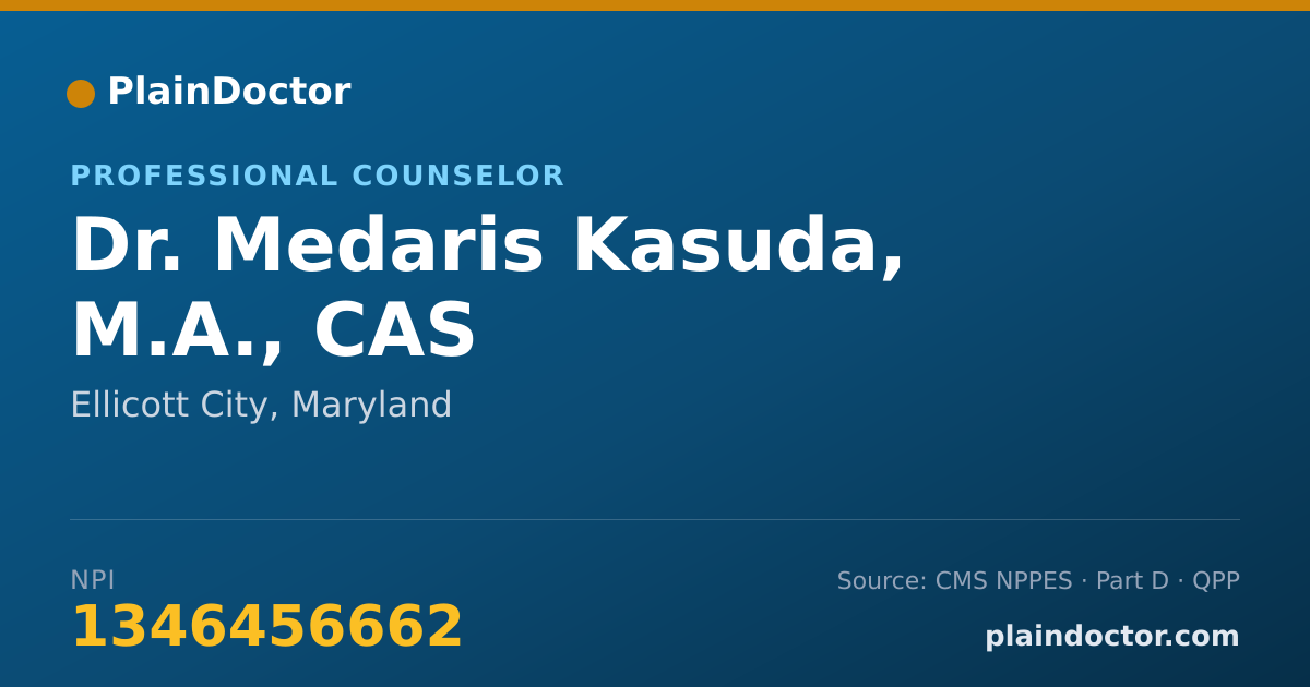 Shareable card for Medaris Kasuda, M.A., CAS - Professional Counselor, Ellicott City, MD