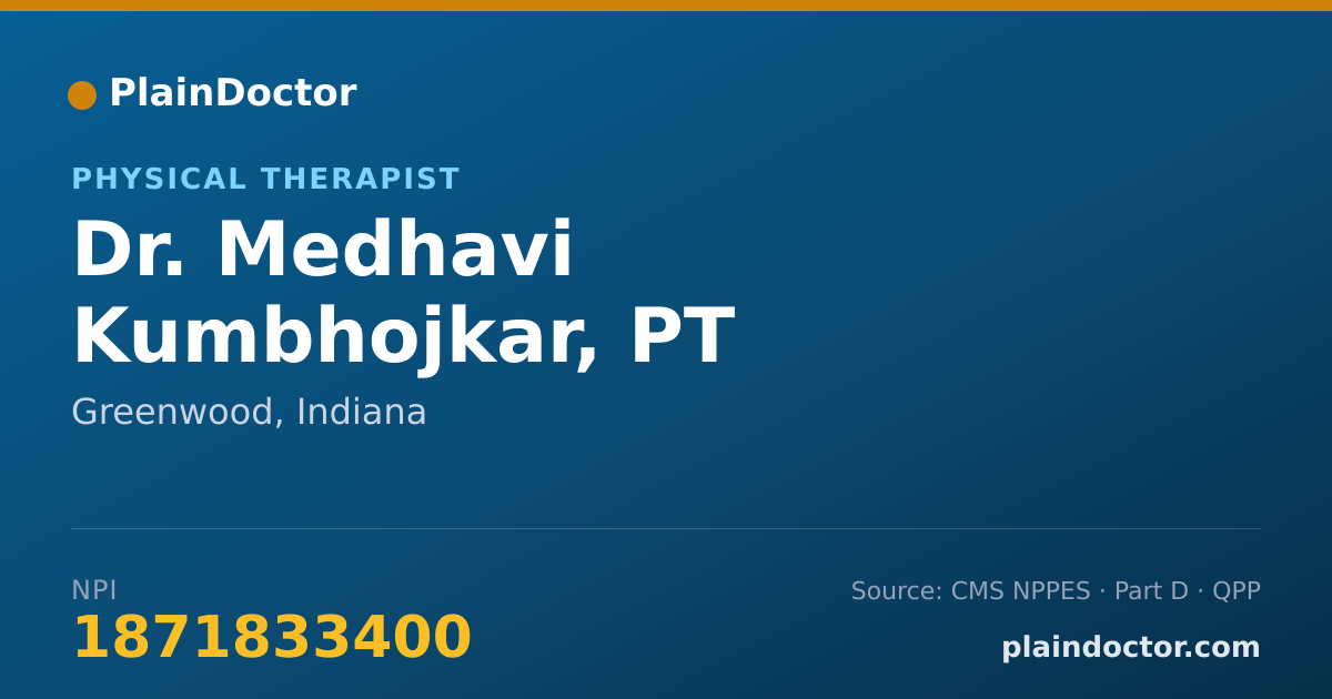 Shareable card for Medhavi Kumbhojkar, PT - Physical Therapist, Greenwood, IN