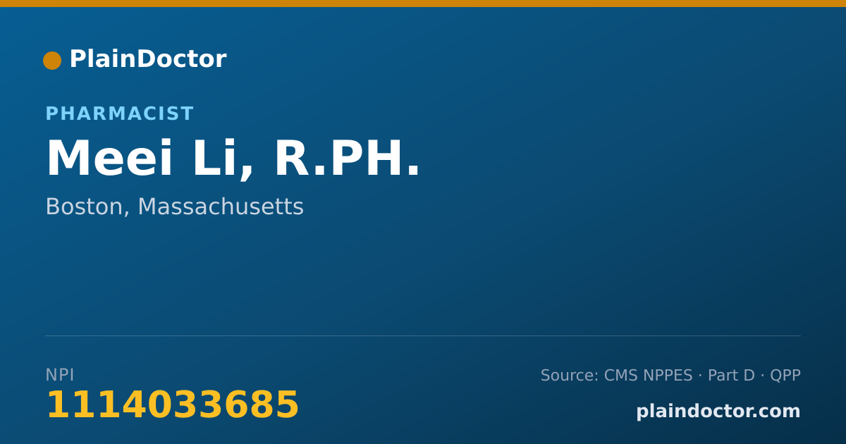 Shareable card for Meei Li, R.PH. - Pharmacist, Boston, MA