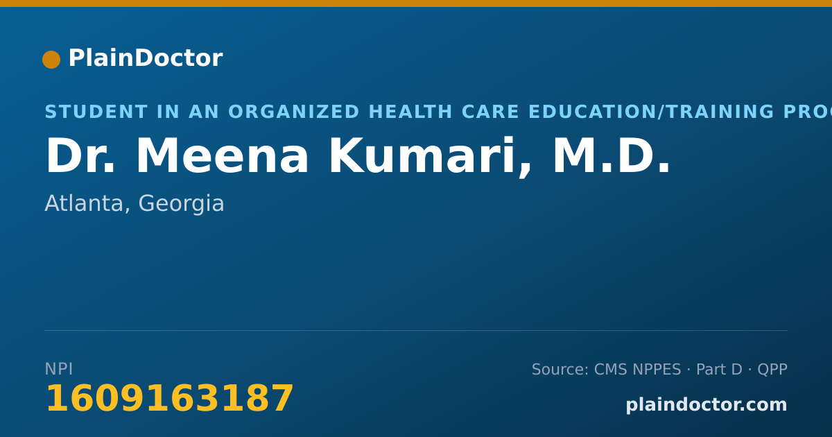 Shareable card for Meena Kumari, M.D. - Student in an Organized Health Care Education/Training Program, Atlanta, GA
