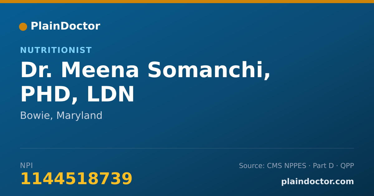Shareable card for Meena Somanchi, PHD, LDN - Nutritionist, Bowie, MD